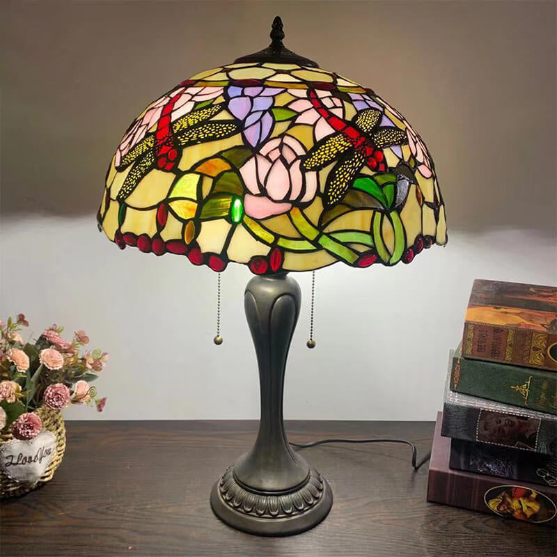 Umbrella Flower Dragonfly Alloy 2-Light Table Lamp
