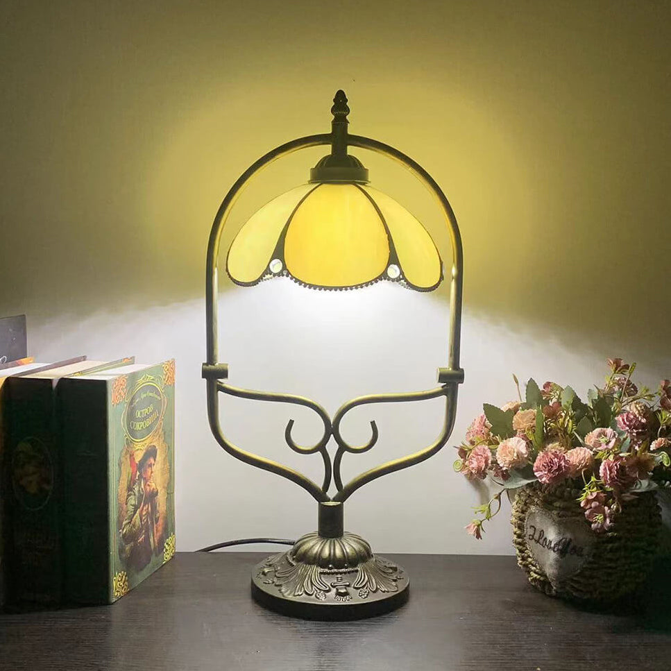 Flower Stained Glass Metal Table Lamp
