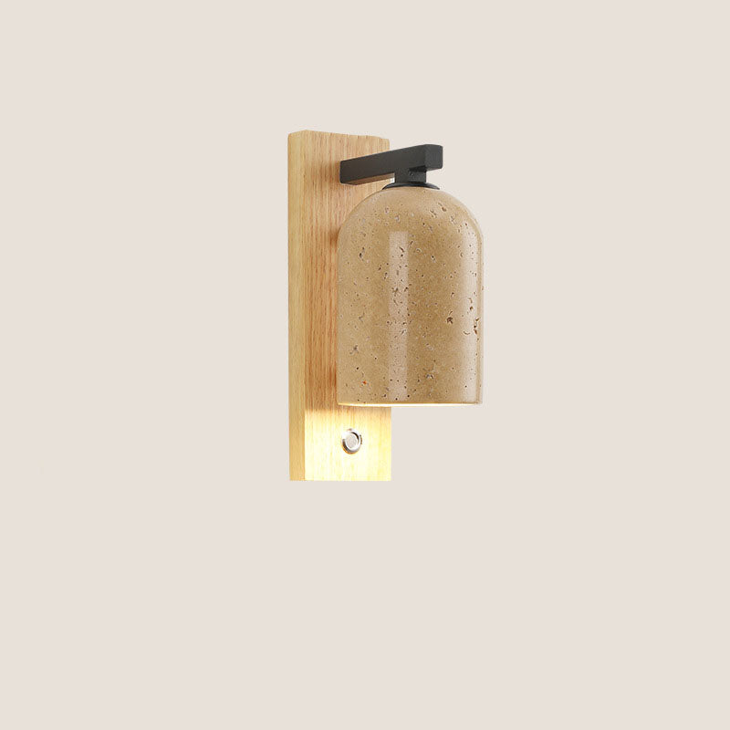 Stone Cylinder Wooden Wall Lamp