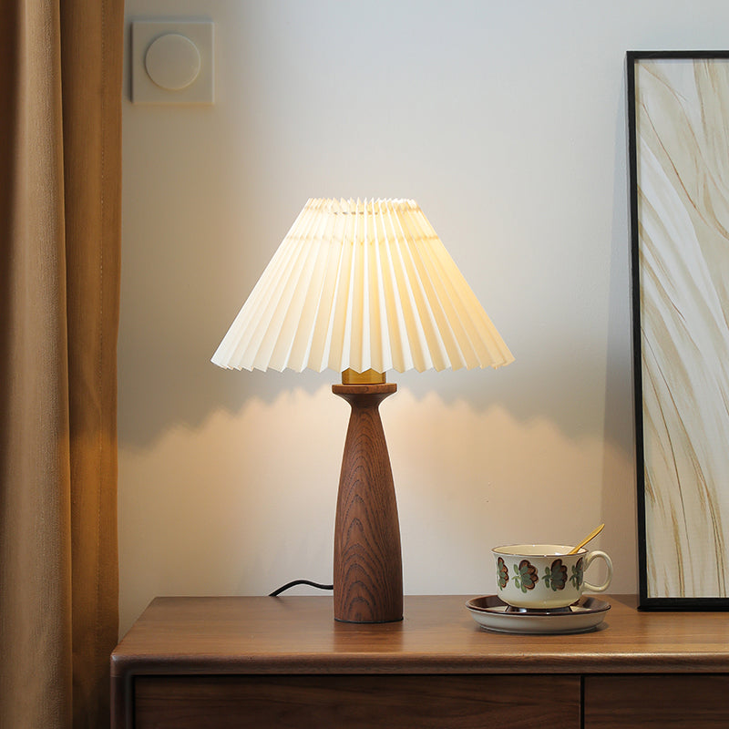 Conical Floral Wood Fabric Table Lamp