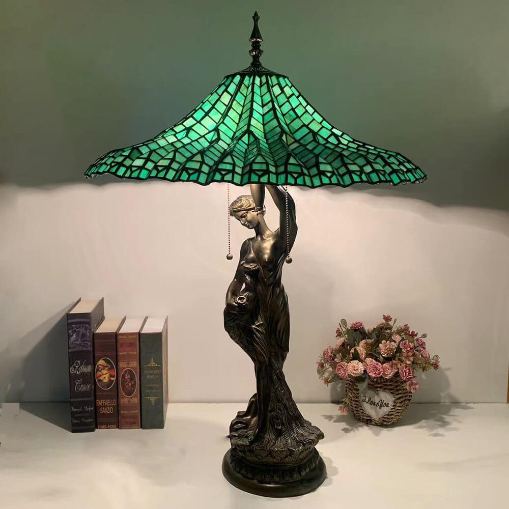 Umbrella Goddess Copper Stained 3-Light Table Lamp