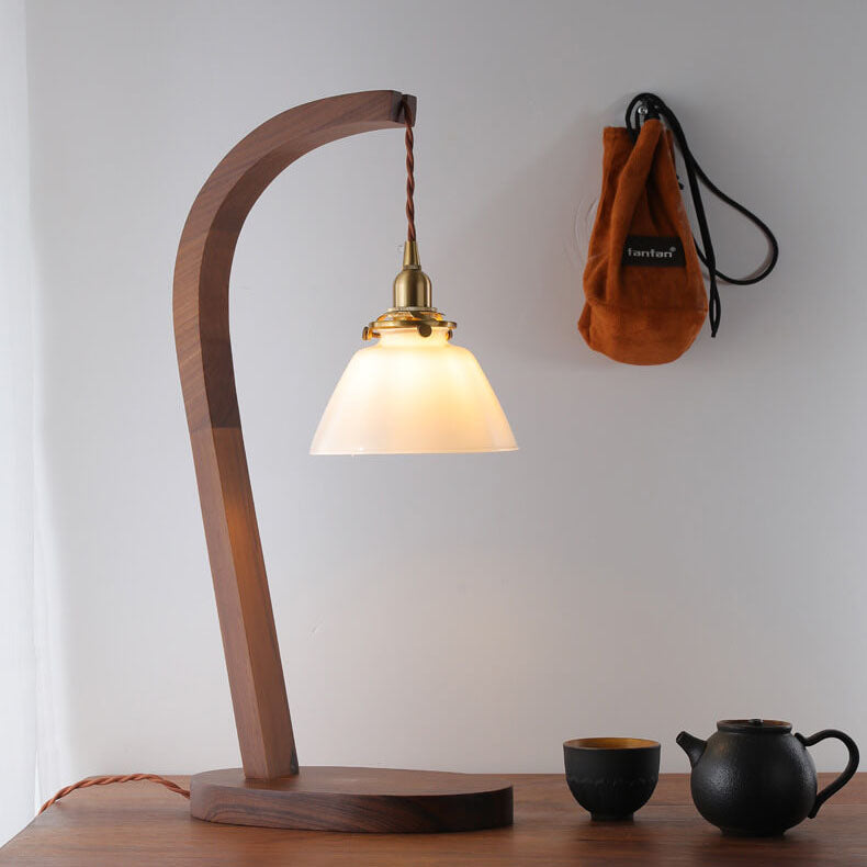 Walnut Floral Glass Shade1-Light Table Lamp