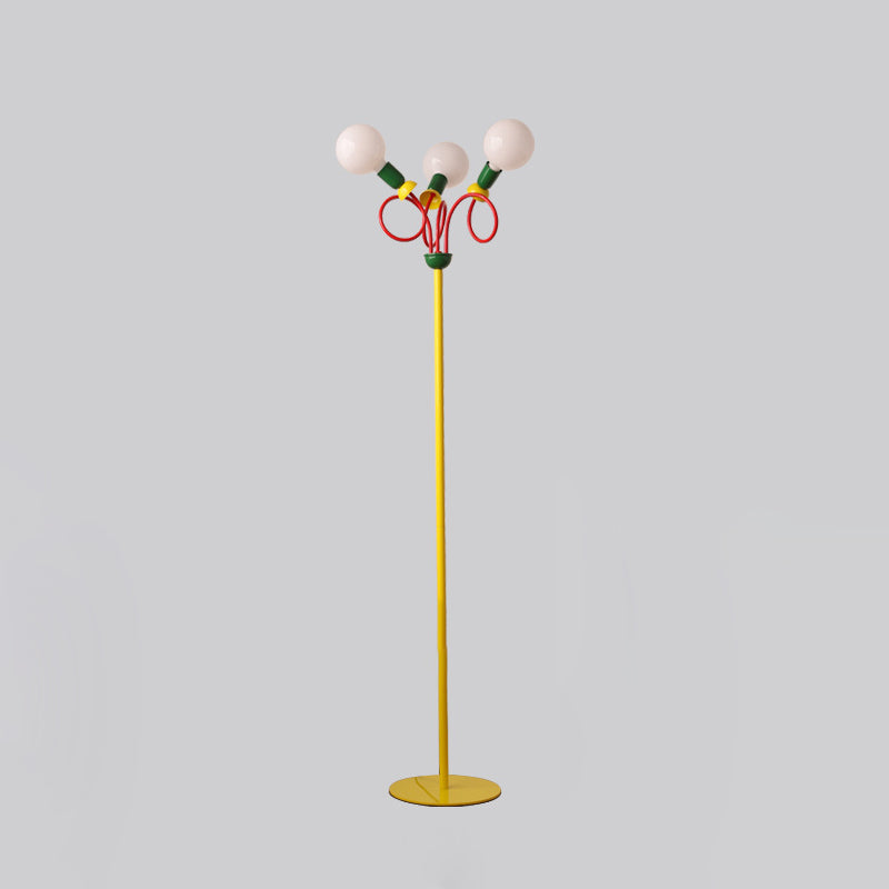 Curved Pole Round Ball 3-Light Floor Lamp