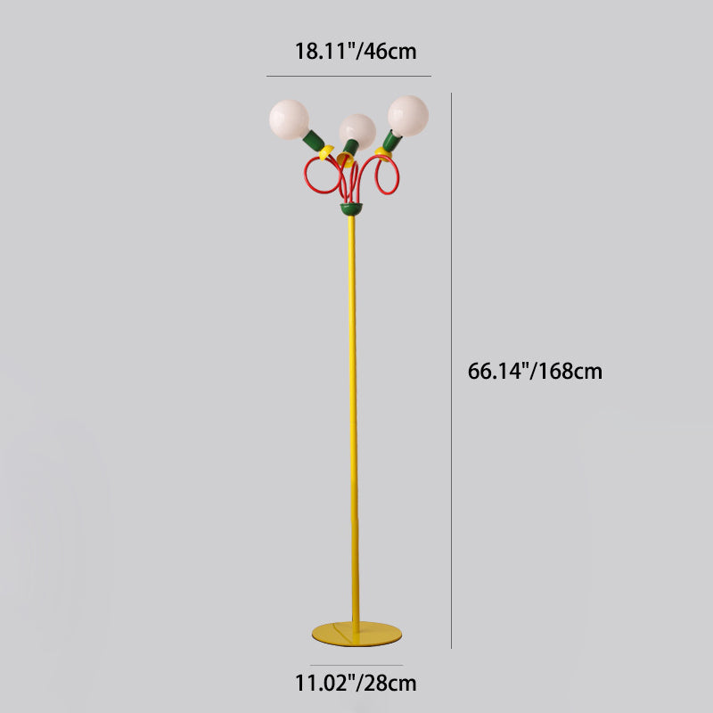 Curved Pole Round Ball 3-Light Floor Lamp