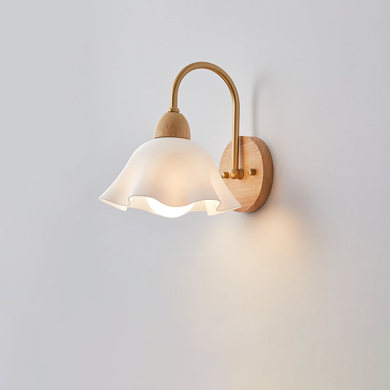 Wood Ceramic Flower Living Wall Lamp