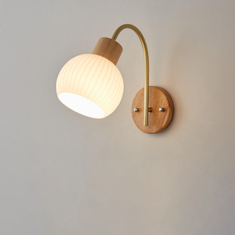 Round Solid Wood Striped Wall Lamp