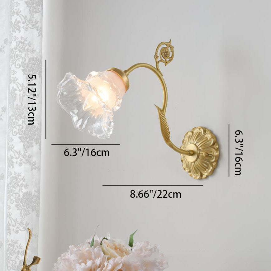 Glass Flower Copper Living Wall Lamp