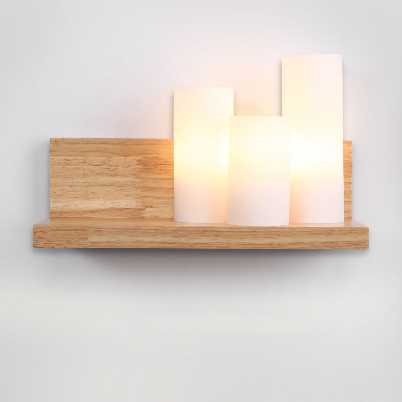 Cylindrical Wooden Glass Wall Lamp