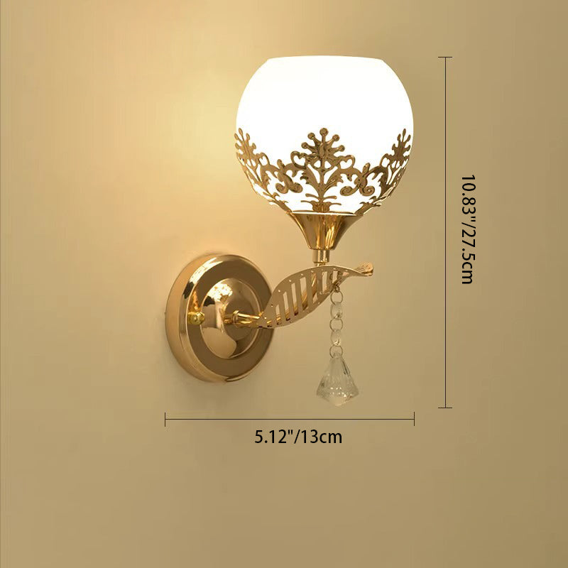 Round Flower Iron Glass Wall Lamp