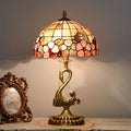 Floral Stained Glass Swan 2-Light Table Lamp