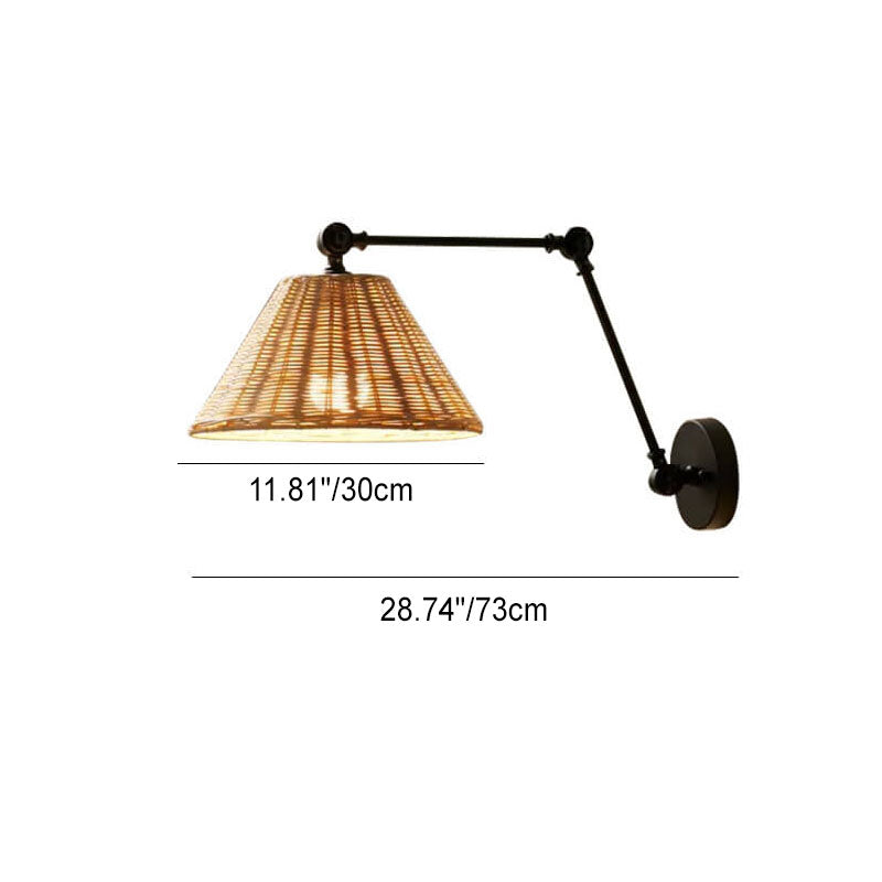 Rattan Cone Iron Swing Wall Lamp
