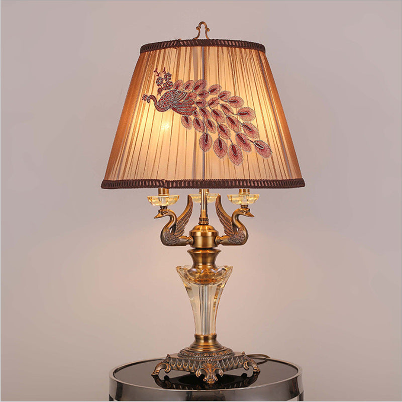 Fabric Candle Crystal 3/4 3-Light Table Lamp