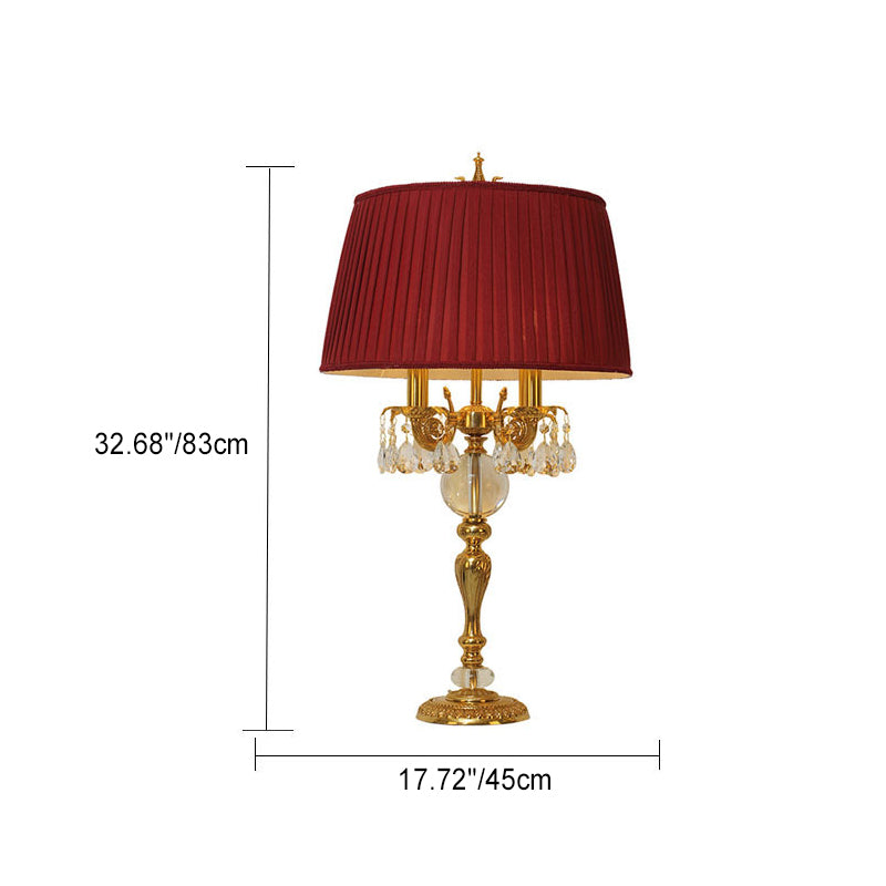 Copper Crystal Fabric Cylinder 5-Light Table Lamp