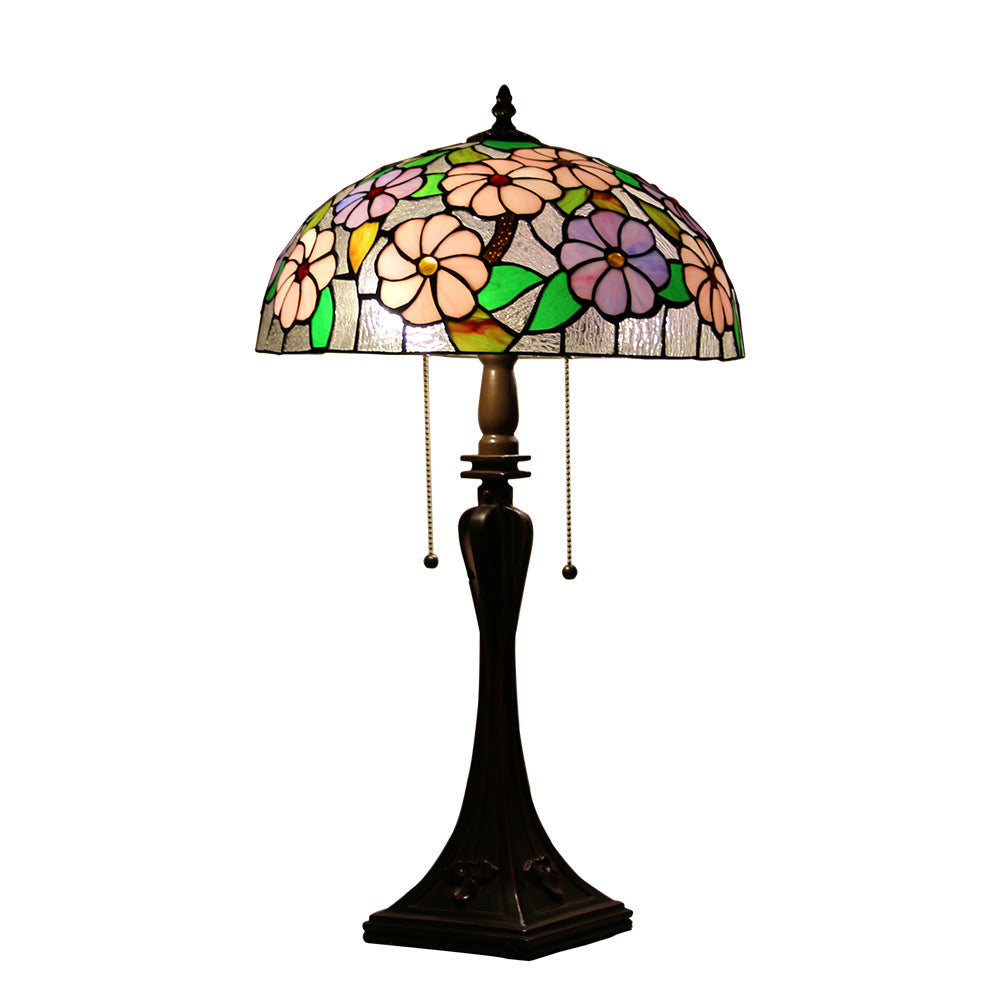 Stained Floral Glass Dome 2-Light Table Lamp