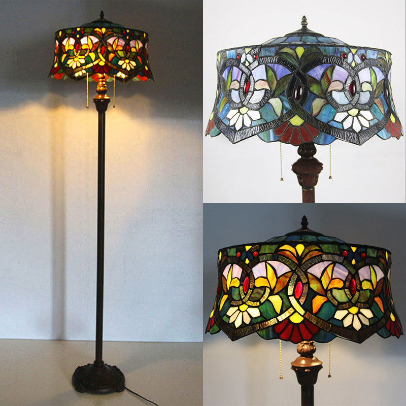 Traditional Tiffany Lily Stained 2-Light Floor Lamp