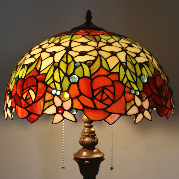 Stained Glass Rose Flower 2-Light Floor Lamp