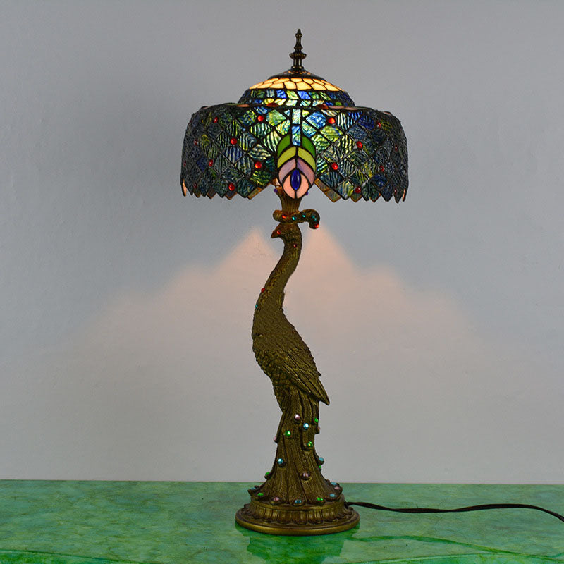 Peacock Gem Dome Glass Table Lamp