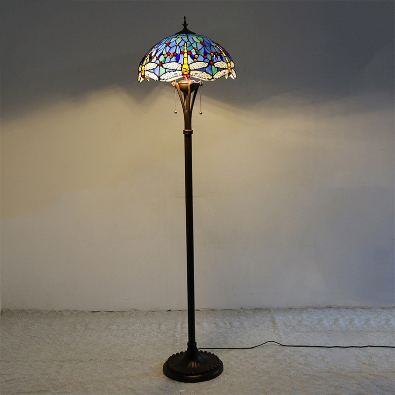 Mediterranean Dragonfly Stained Glass 2-Light Floor Lamp