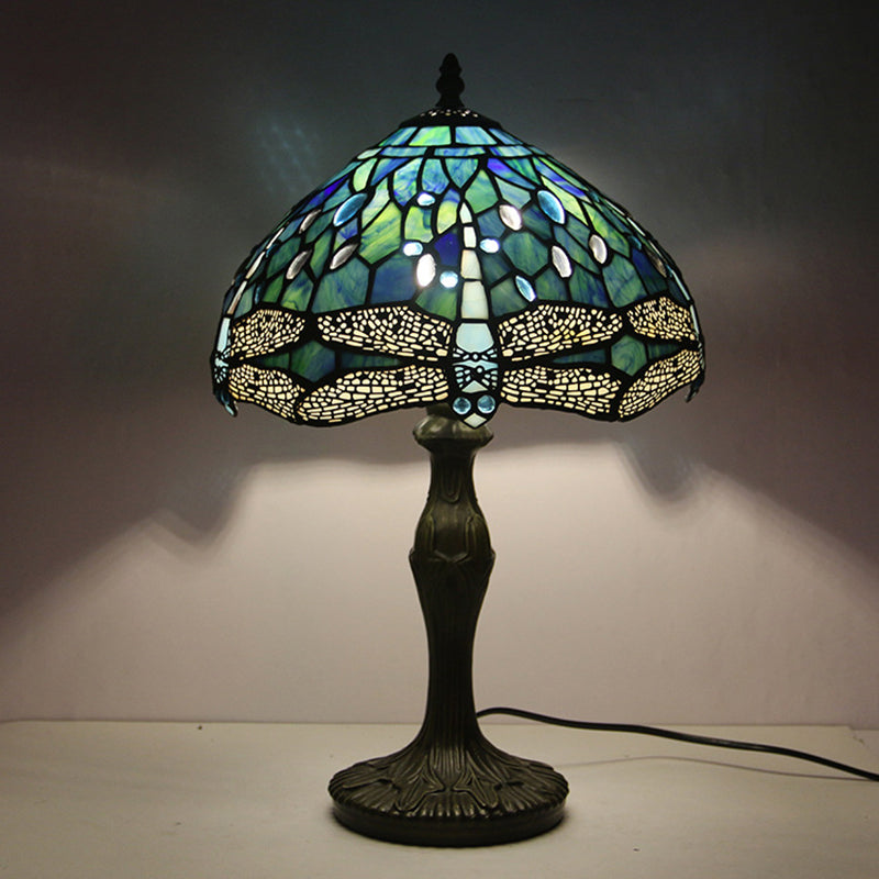Round Flower Alloy Stained Table Lamp