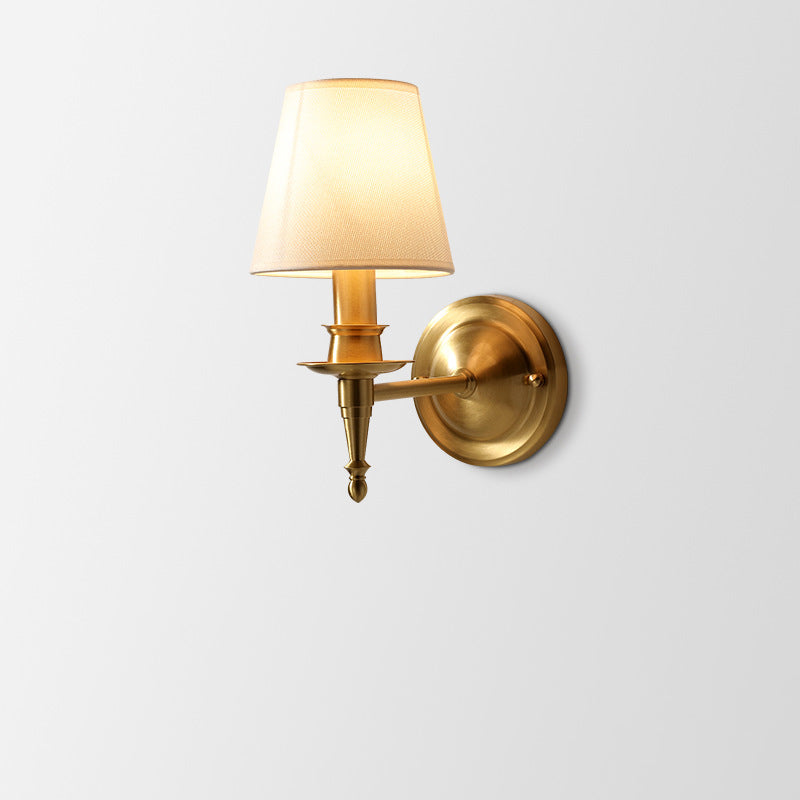 Fabric Copper Bedroom Wall Lamp