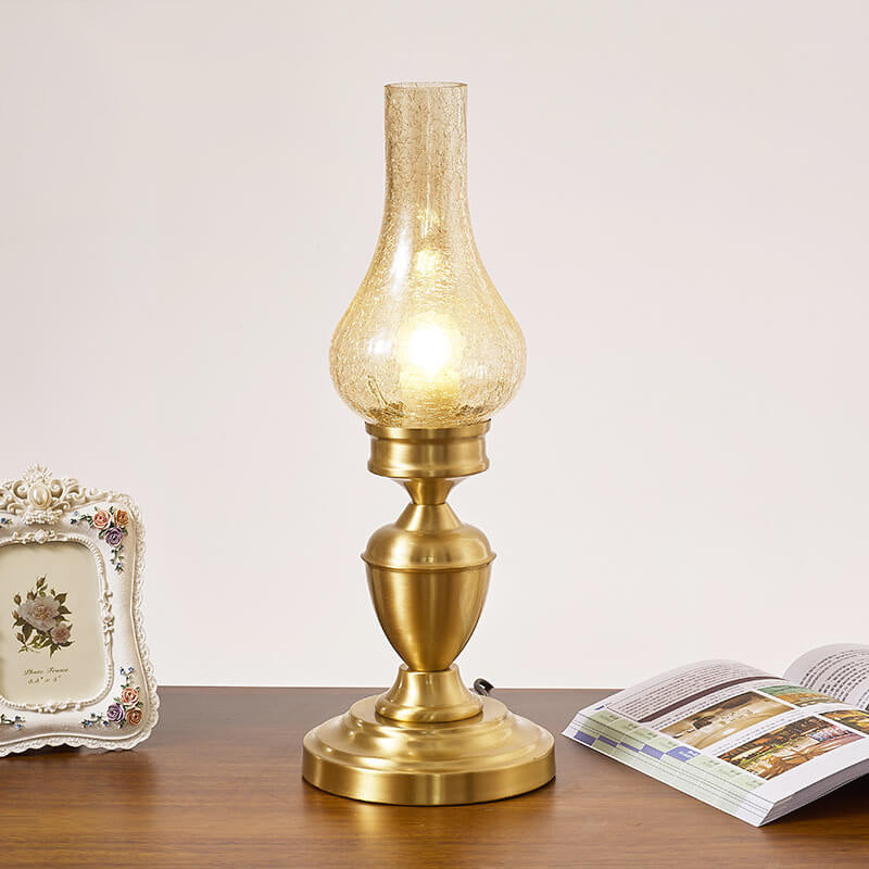 All Brass Wooden Glass Table Lamp