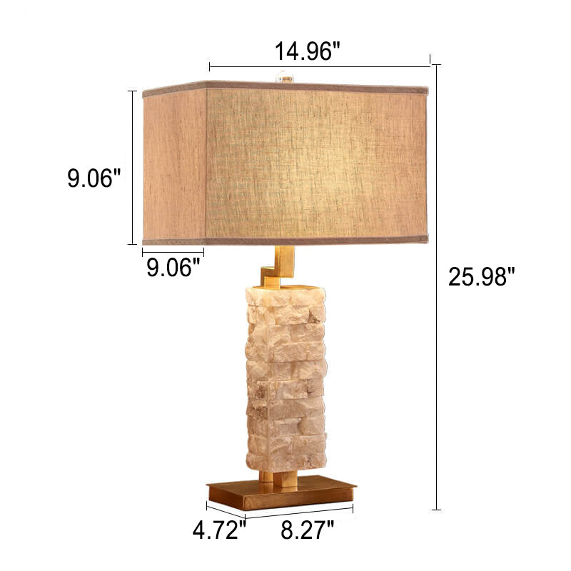 Square Fabric Marble Column Table Lamp