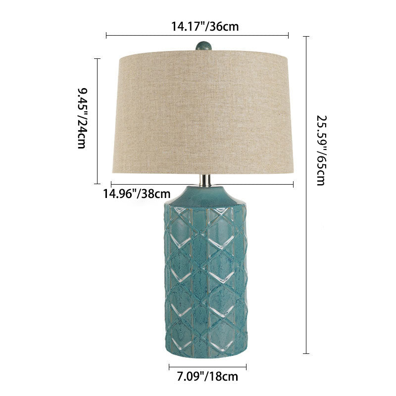 Cylinder Stripe Ceramic Fabric Table Lamp