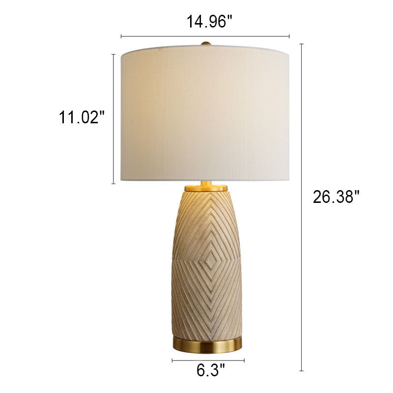 Fabric Drum Resin Column Table Lamp