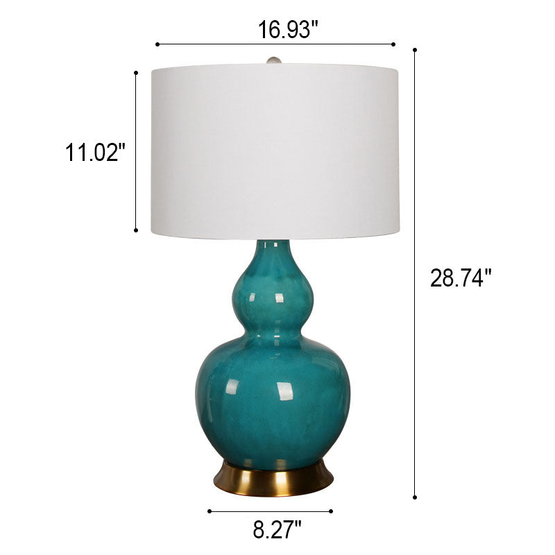 Fabric Green Gourd Ceramic Table Lamp