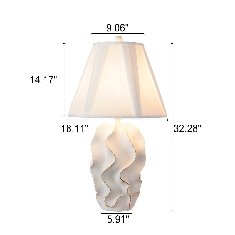 White Fabric Striped Resin Table Lamp