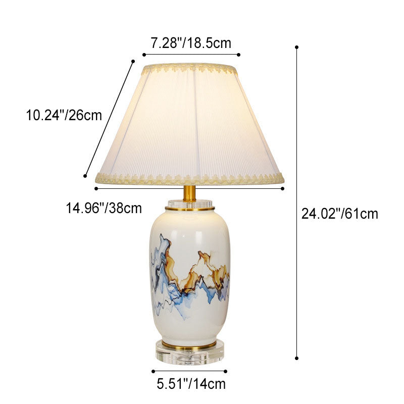 Ceramic Oval Jar Fabric Table Lamp