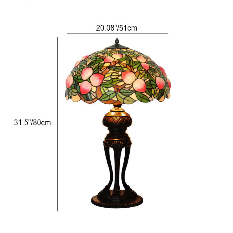 Peach Stained Glass Dome 3-Light Table Lamp