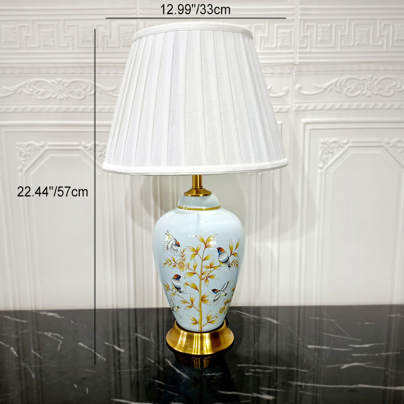 Cylinder Bird Flower Ceramic Table Lamp
