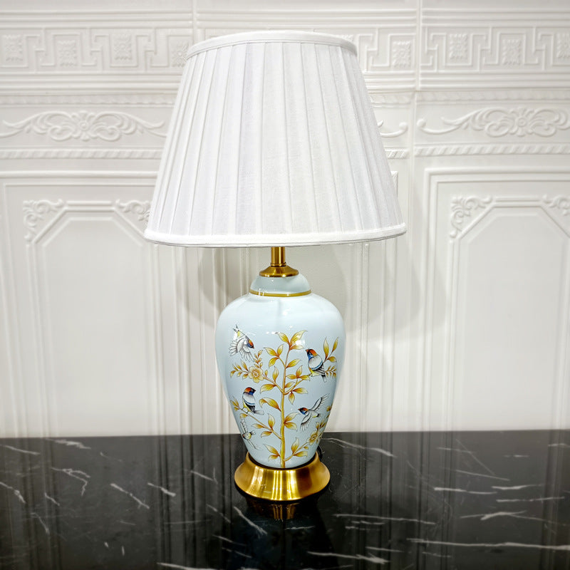 Cylinder Bird Flower Ceramic Table Lamp