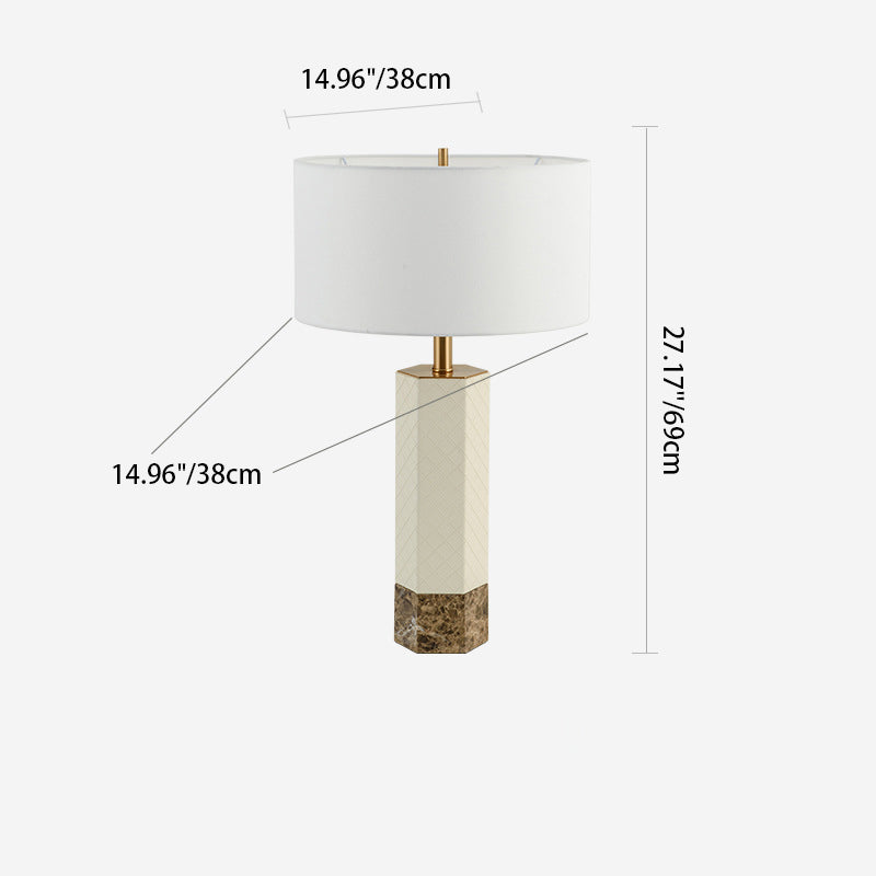 Hexagonal Column Round Marble Table Lamp