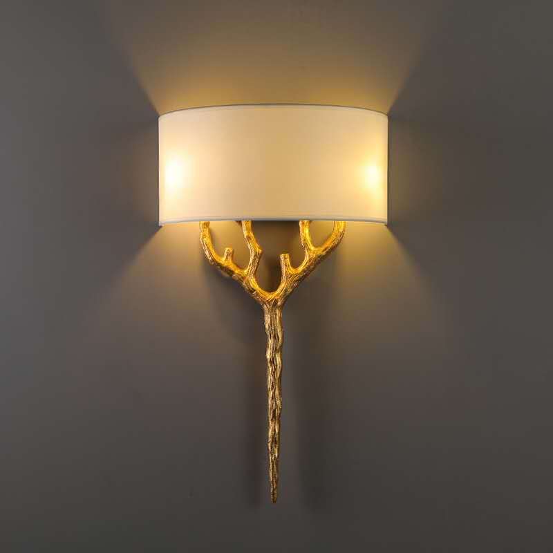 Europe Fabric Brass Branches 2-Light Wall Lamp