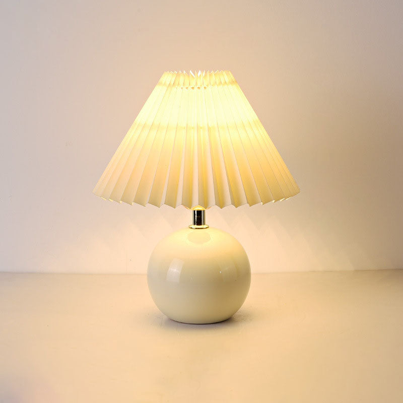 Round Pleated Ceramic PVC Table Lamp