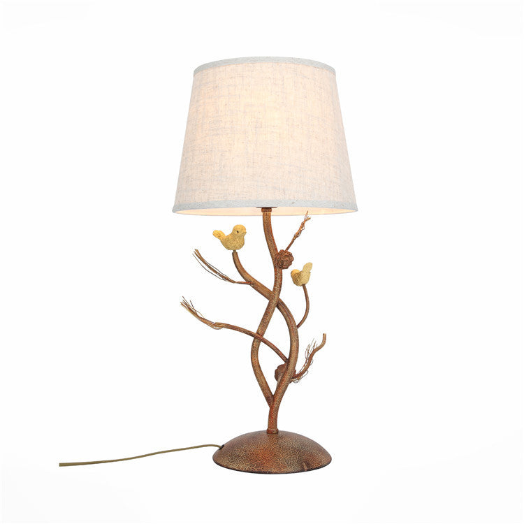 Fabric Pinecone Bird Iron Table Lamp