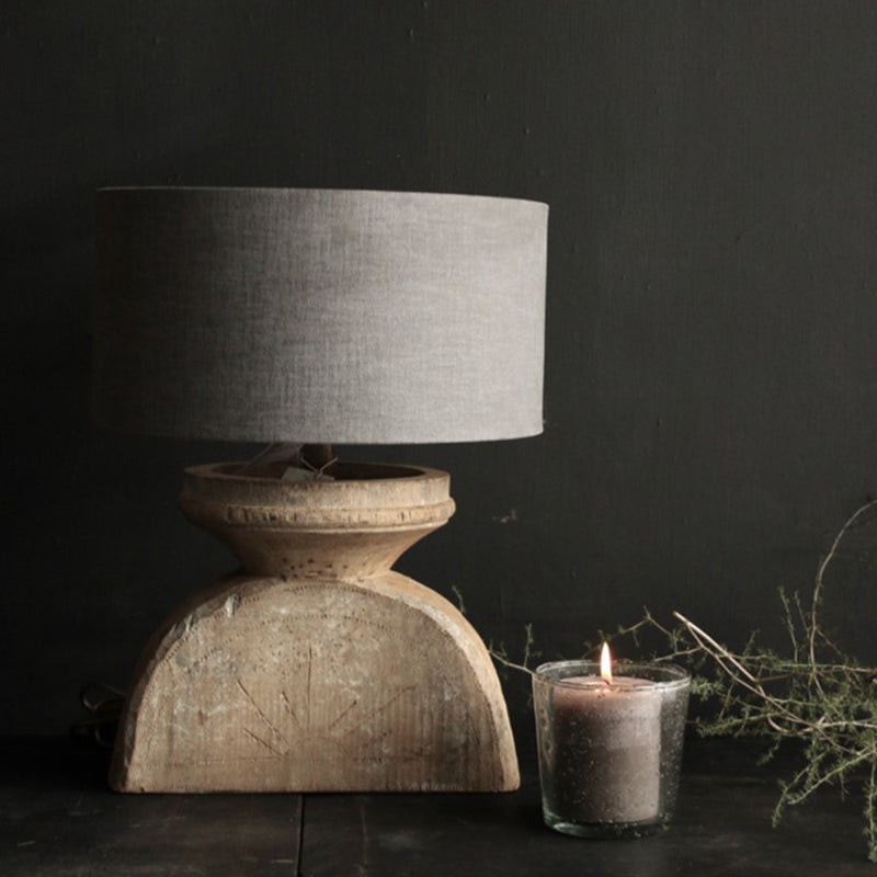 Fabric Dark Distressed Wood Table Lamp