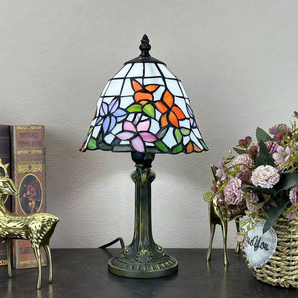 Alloy Glass Dome Flower Table Lamp