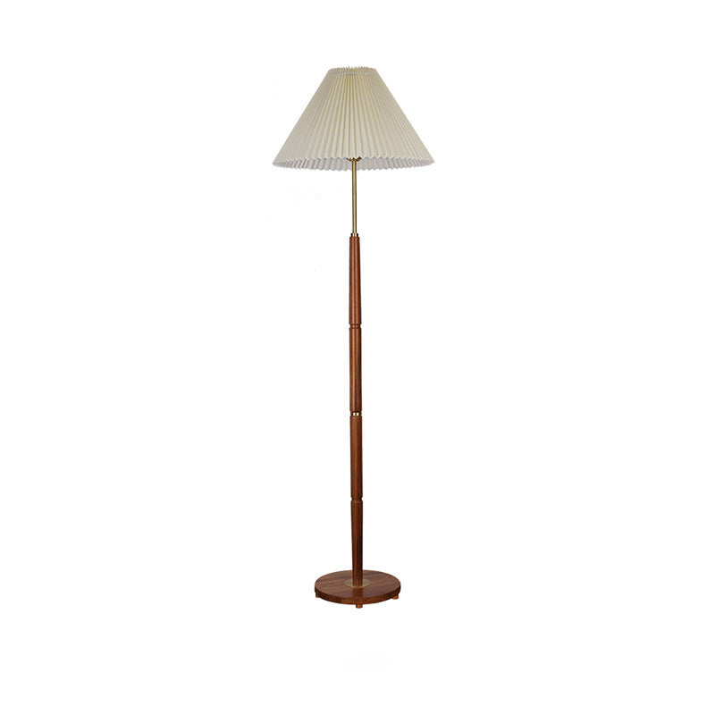 Pleated Fabric Brass Walnut Floor Lamp