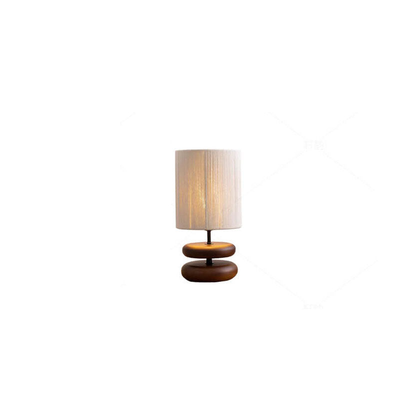Walnut Fabric Lampshade Cylinder Table Lamp