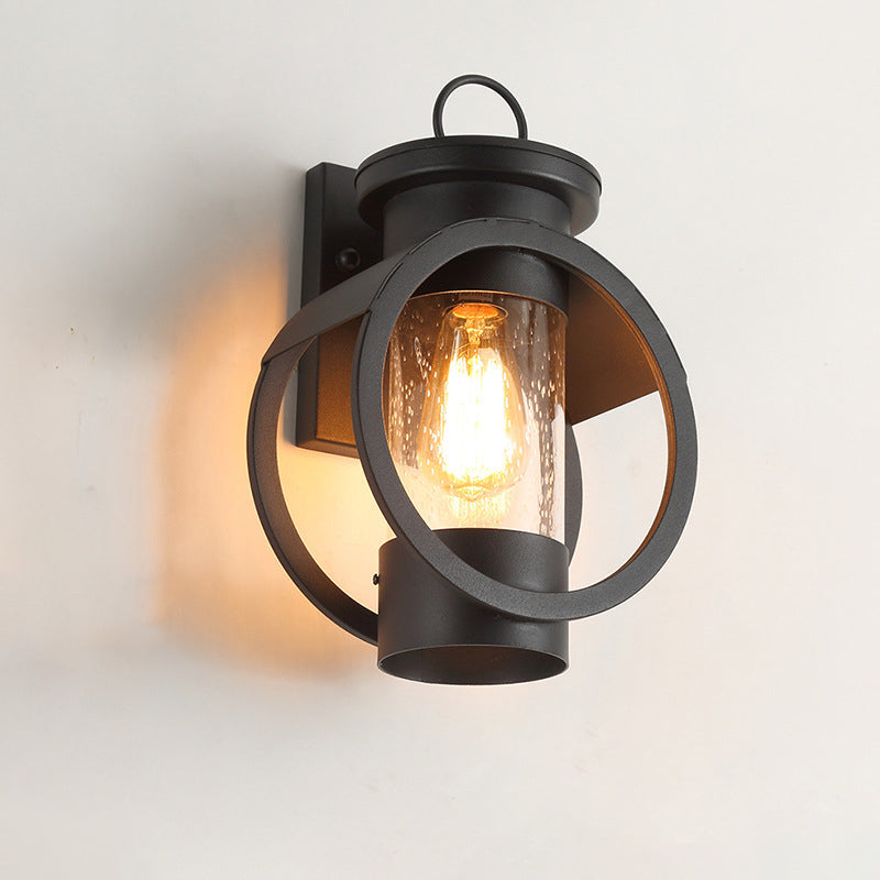 Round Cylindrical Iron Glass Outdoor Light