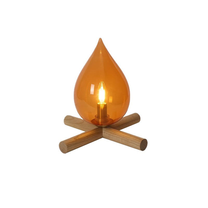 Fire Wood Glass Living Table Lamp