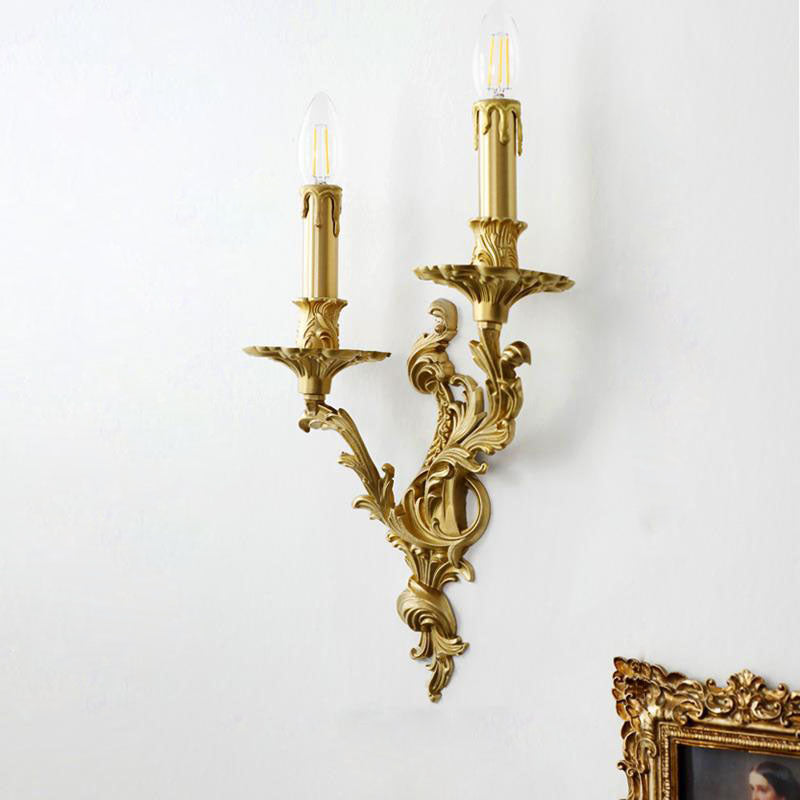 Brass Candelabra Carved 2/3 2-Light Wall Lamp