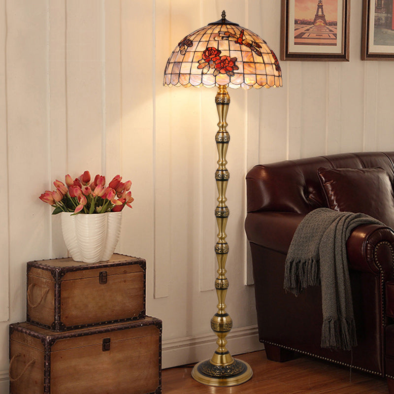 Brass Shell Dome Rose 3-Light Floor Lamp