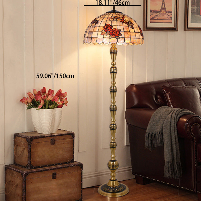 Brass Shell Dome Rose 3-Light Floor Lamp