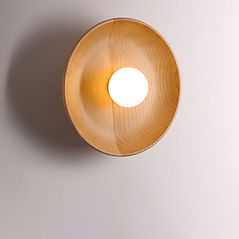 Round Disc Solid Wood Wall Lamp
