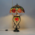 Floral Stained Glass Round 3-Light Table Lamp