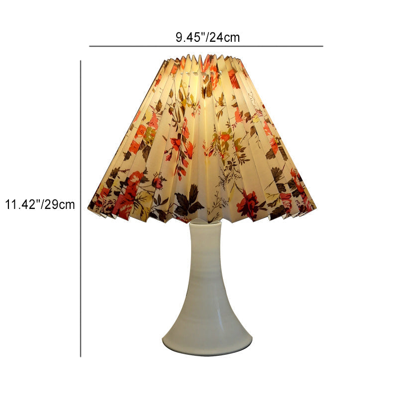 Pleated Printed Cylinder Iron Table Lamp